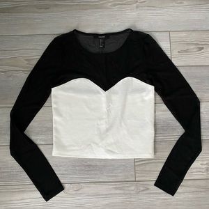 White and Black Mesh Crop Top